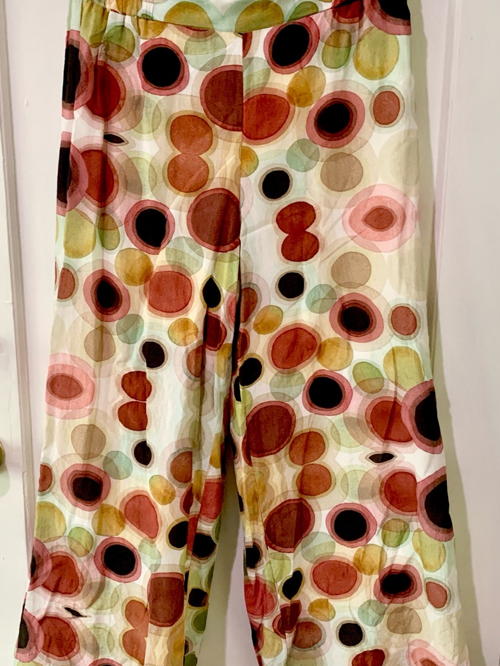 Luukaa “Myra” Watercolor Circle Print Wide Leg Cotton Pants W/ Liner